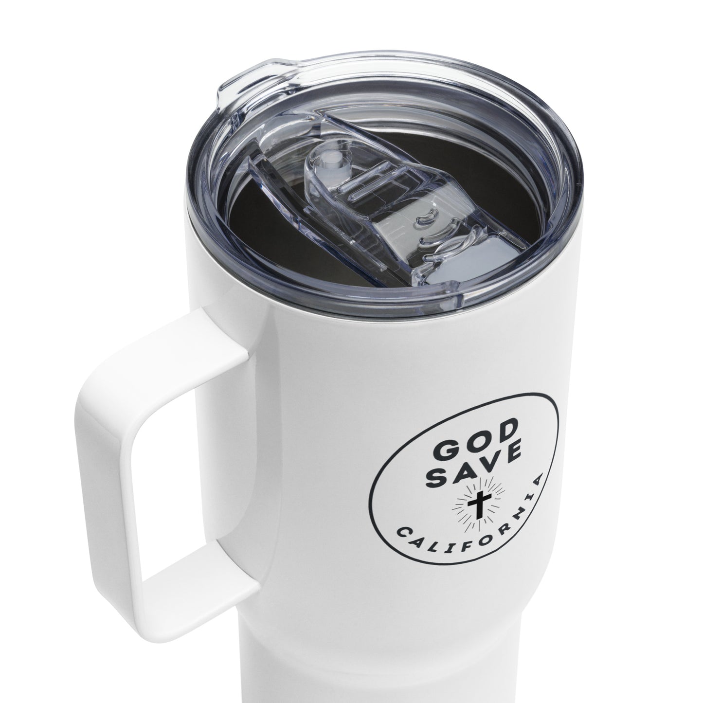 Large Coffee Travel Mug with Lid and Handle God Save California