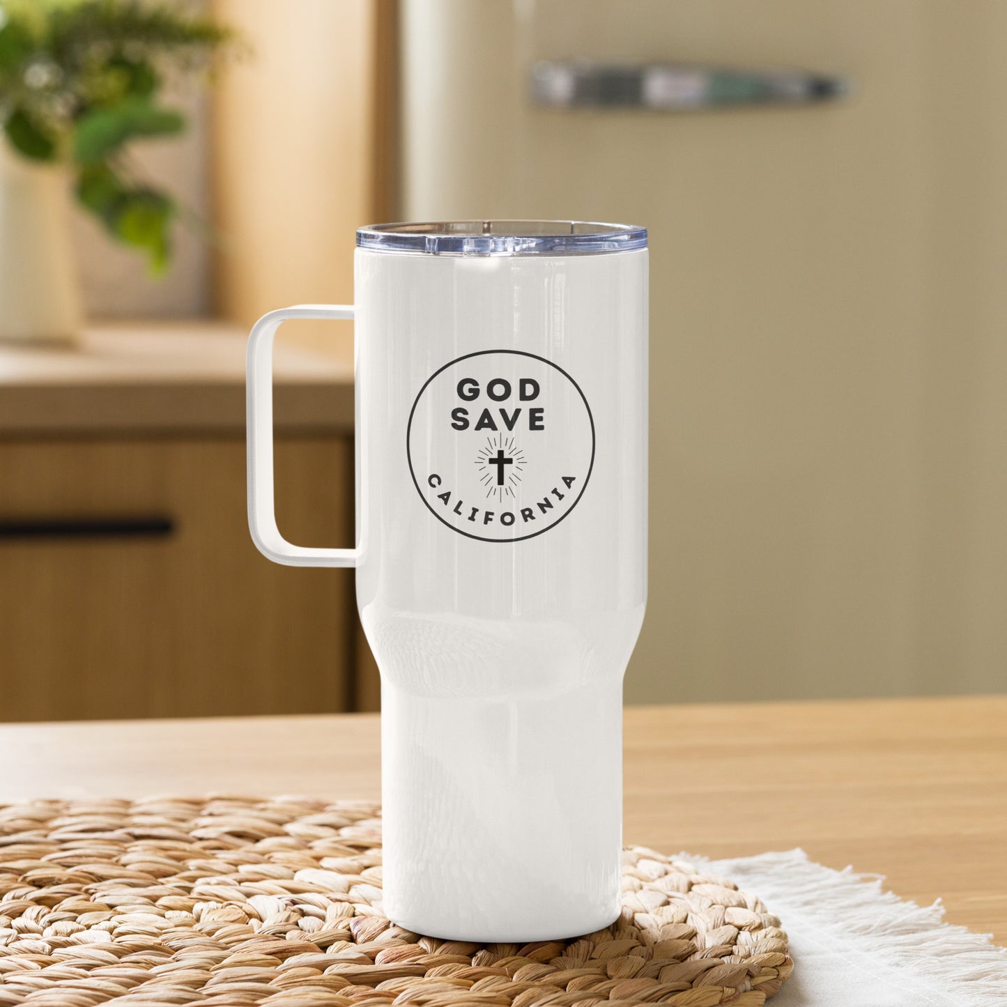 Large Coffee Travel Mug with Lid and Handle God Save California