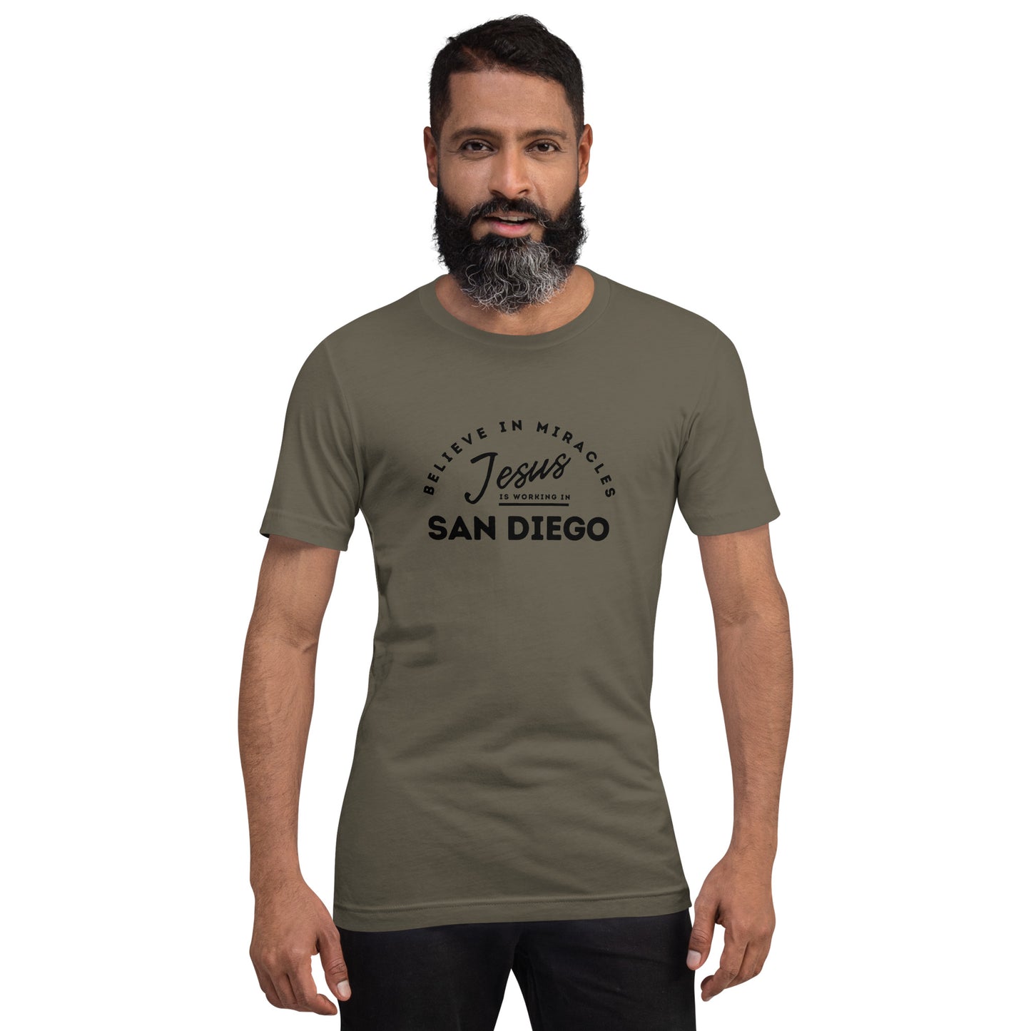 Jesus is Working in San Diego Graphic Unisex T-shirt